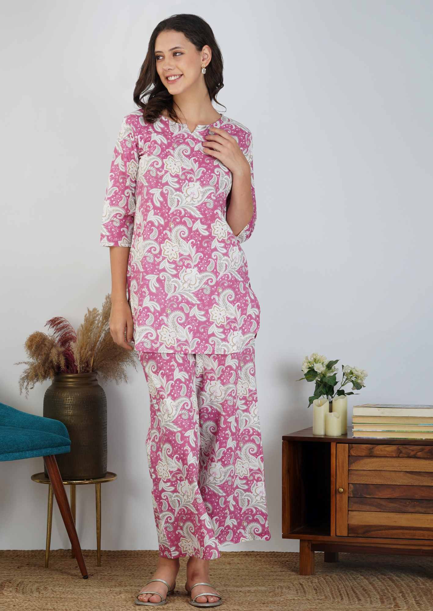 Pink Petal Haven Cotton Loungewear