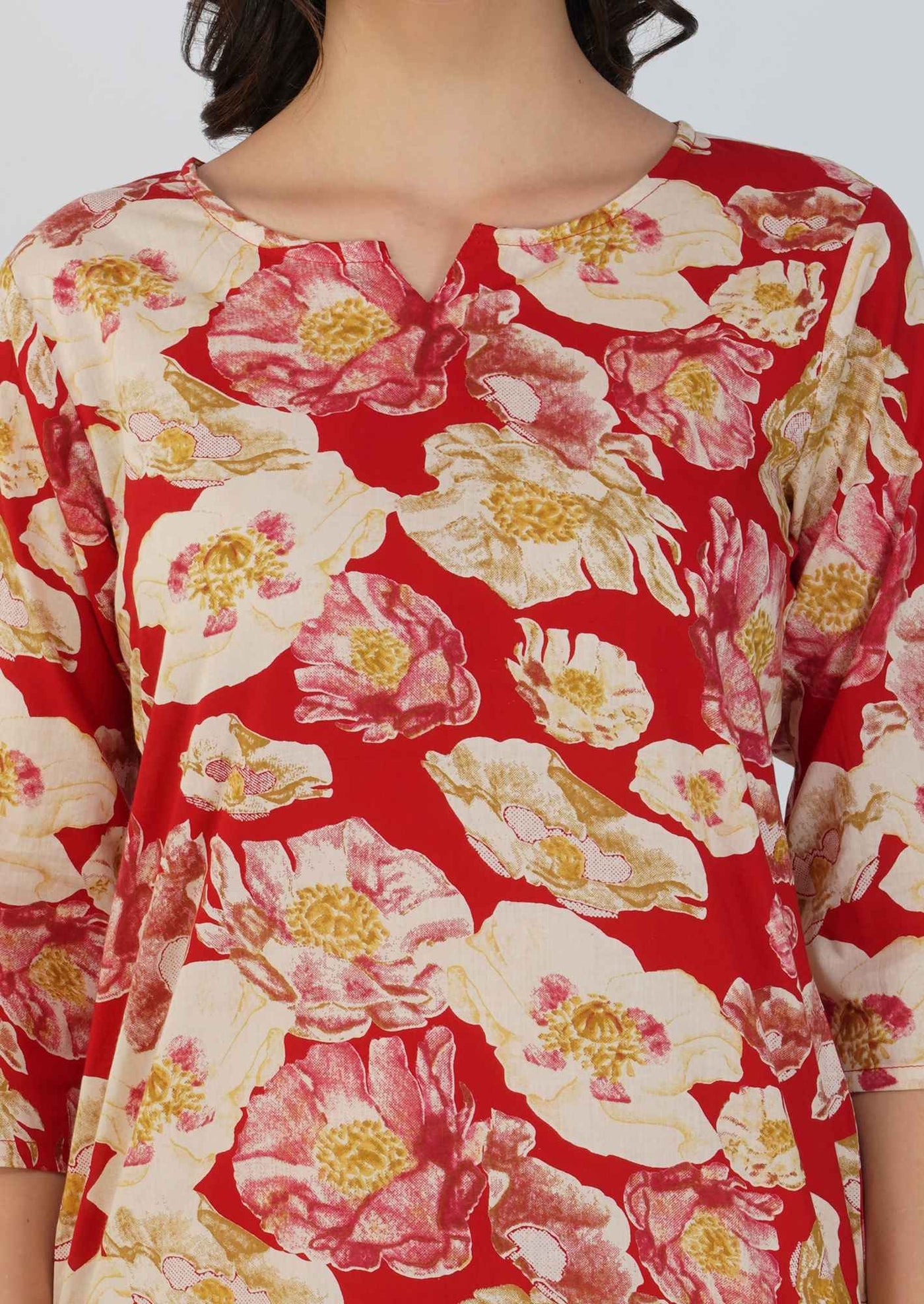 Red Floral Delight Discharge Cotton Loungewear