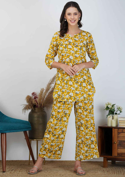 Yellow Elegance Cotton Loungewear