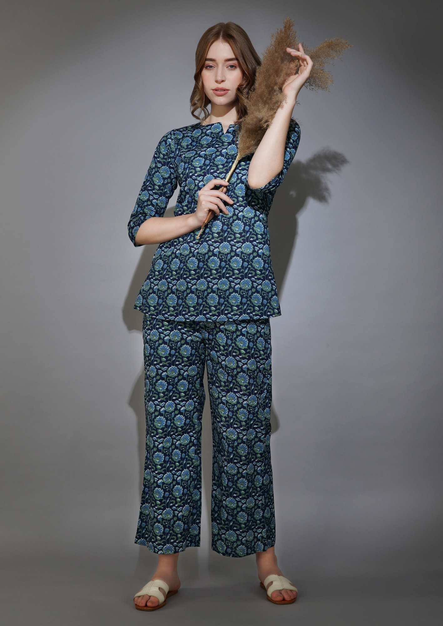 Midnight Blooms Floral Design Cotton Loungewear