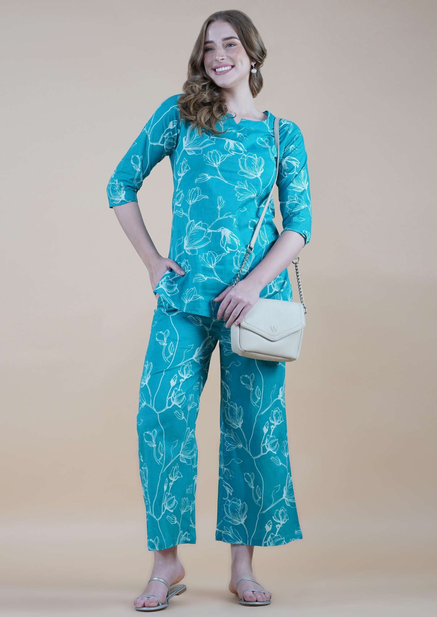 Turquoise Petal Dream Cotton Loungewear