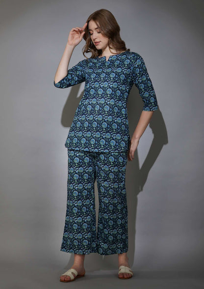 Midnight Blooms Floral Design Cotton Loungewear