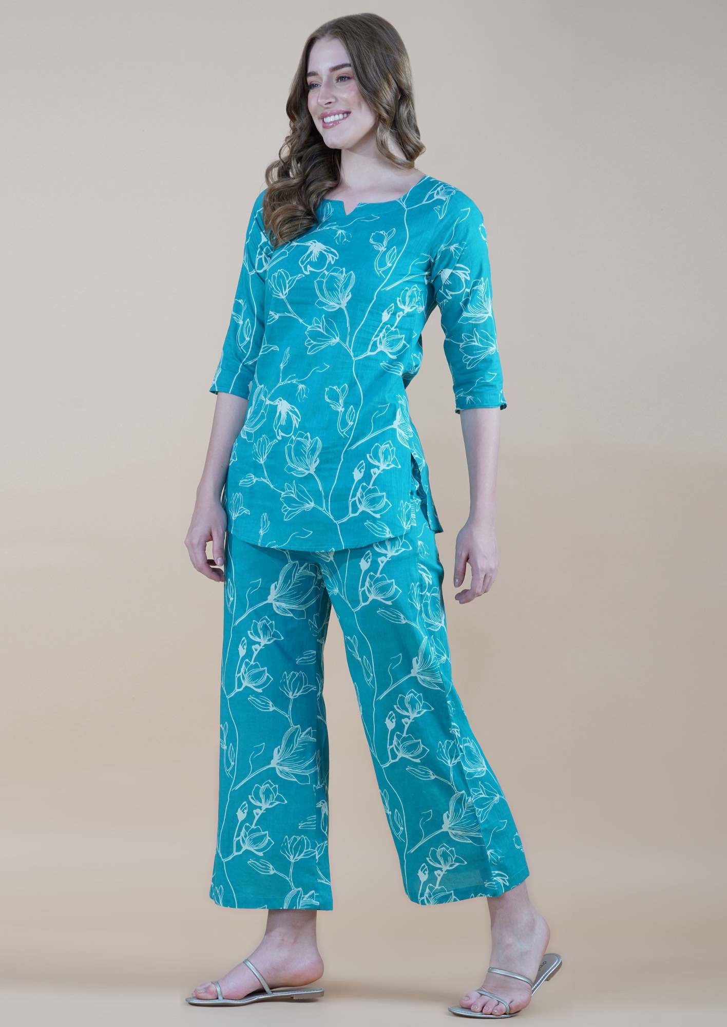 Turquoise Petal Dream Cotton Loungewear