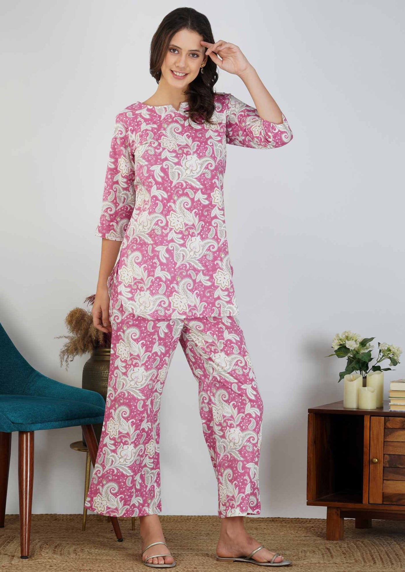Pink Petal Haven Cotton Loungewear