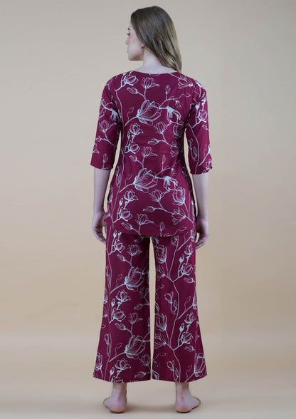 Sophisticated Maroon Petal Dream Loungewear Ensemble