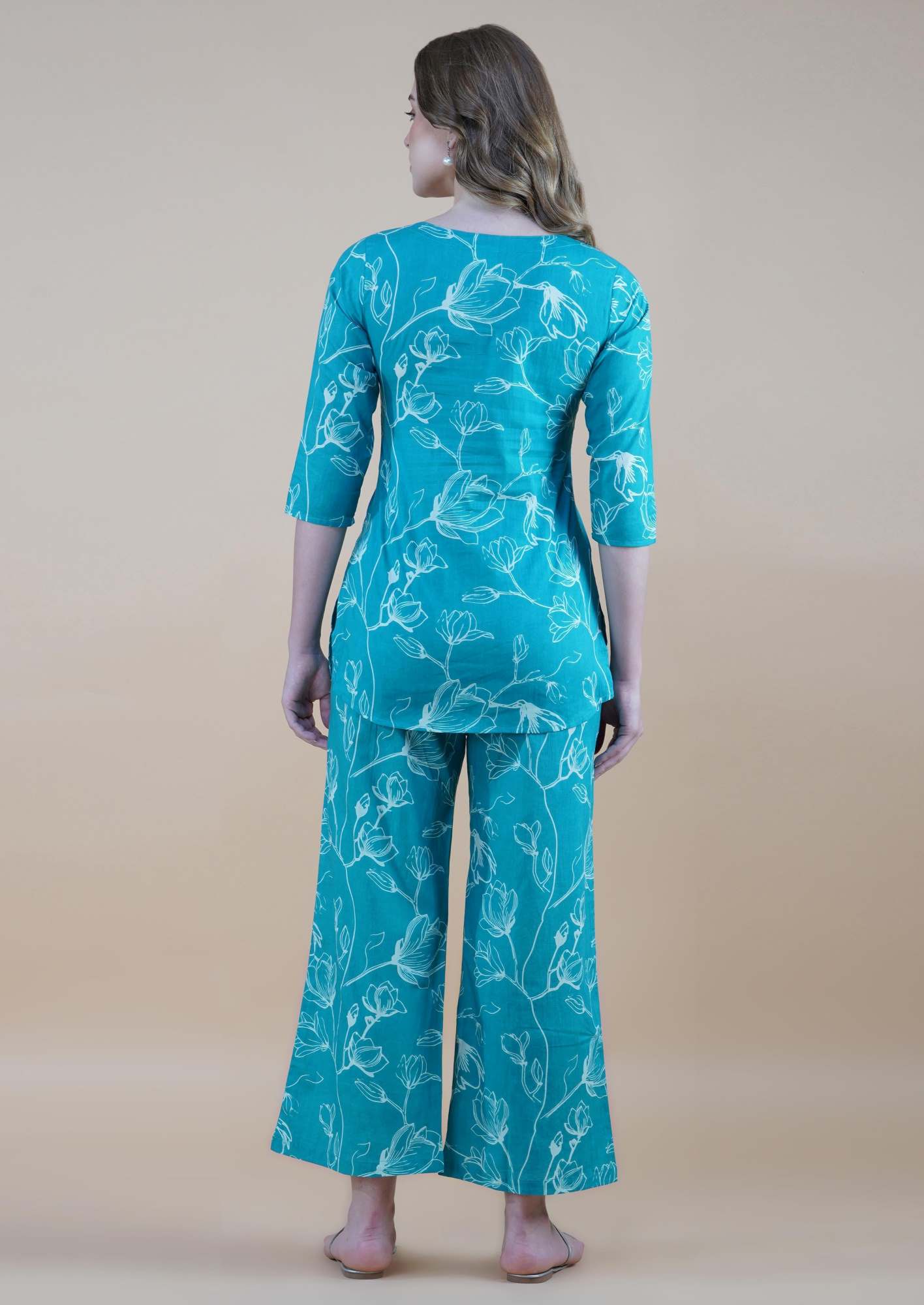 Turquoise Petal Dream Cotton Loungewear