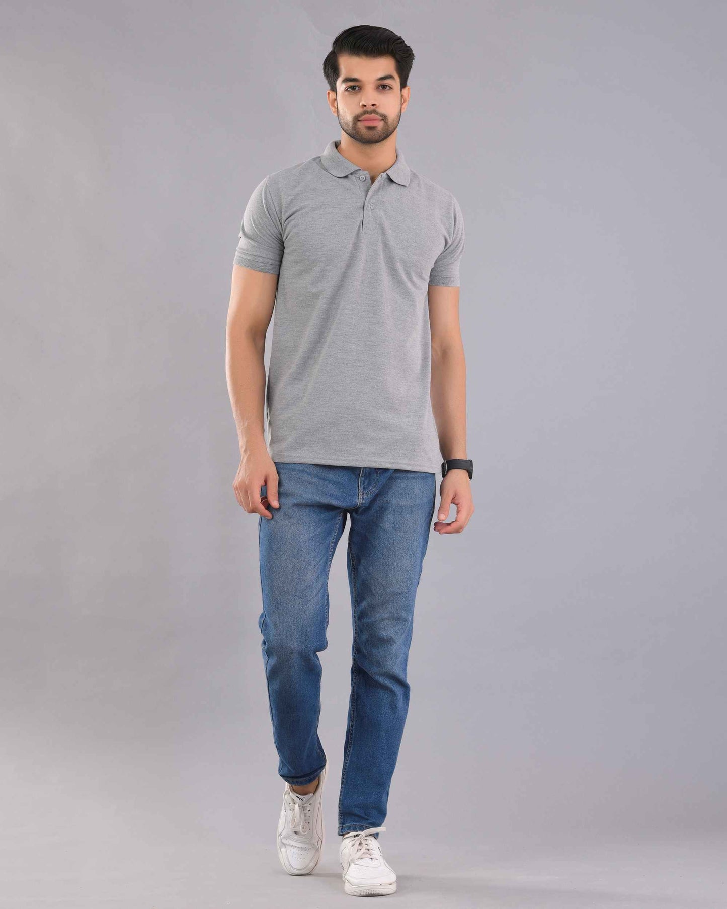 Wevaste Grey Melange Polo T-Shirt