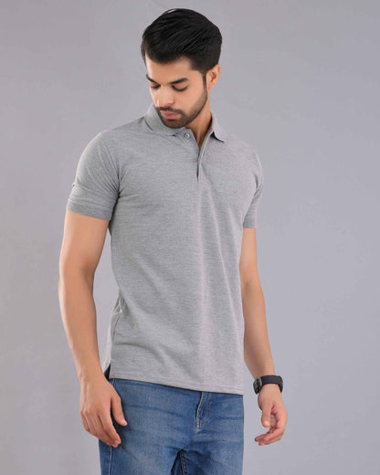 Wevaste Grey Melange Polo T-Shirt