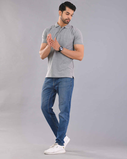 Wevaste Grey Melange Polo T-Shirt