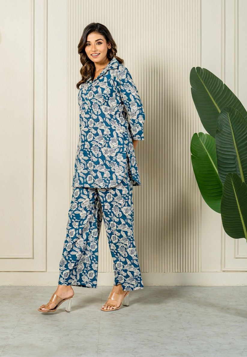 Azure Blossom Ensemble Loungewear Set