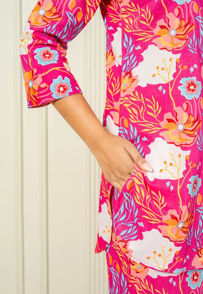 Vibrant Floral Harmony Cotton Tunic Set